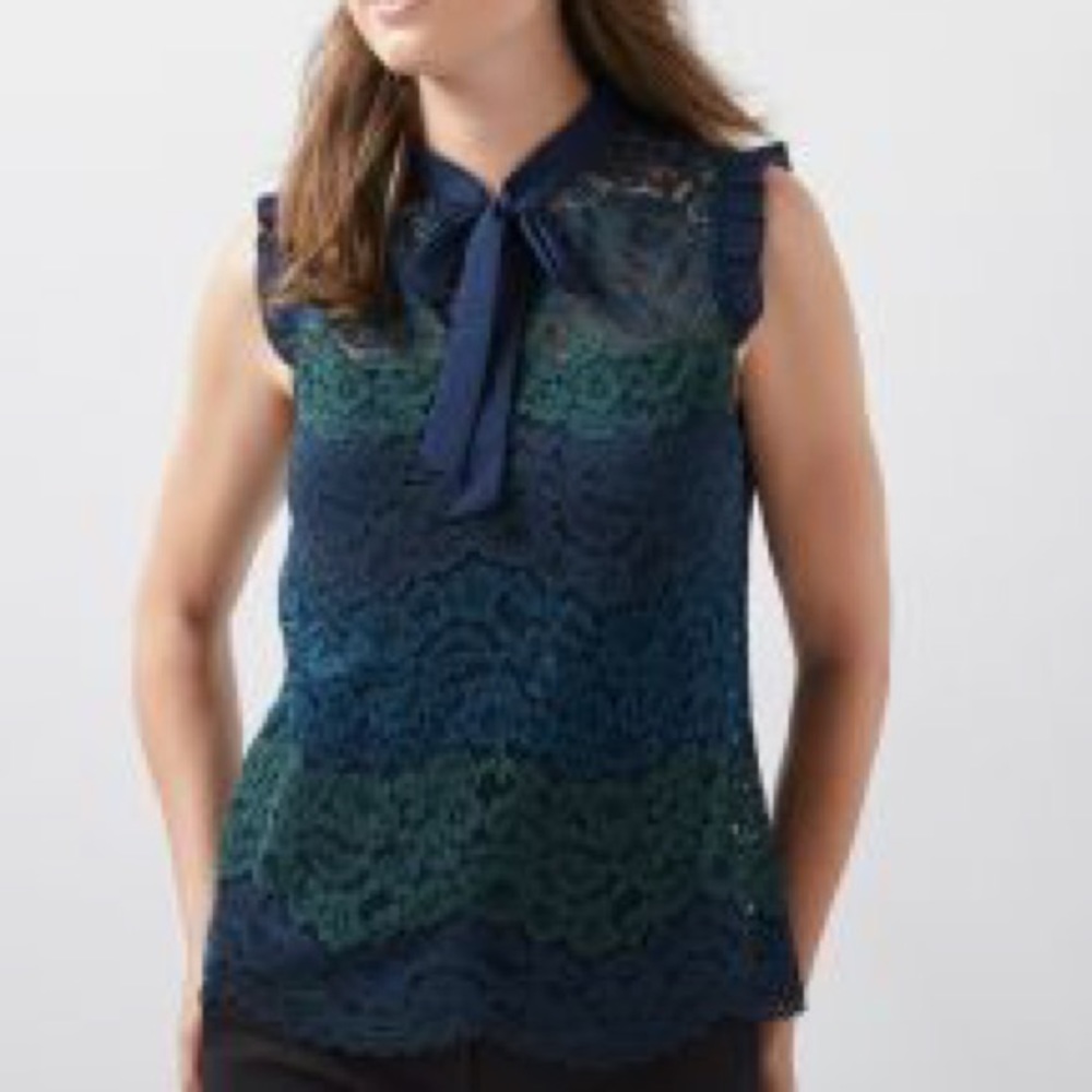 RW&Co blue and green lace blouse